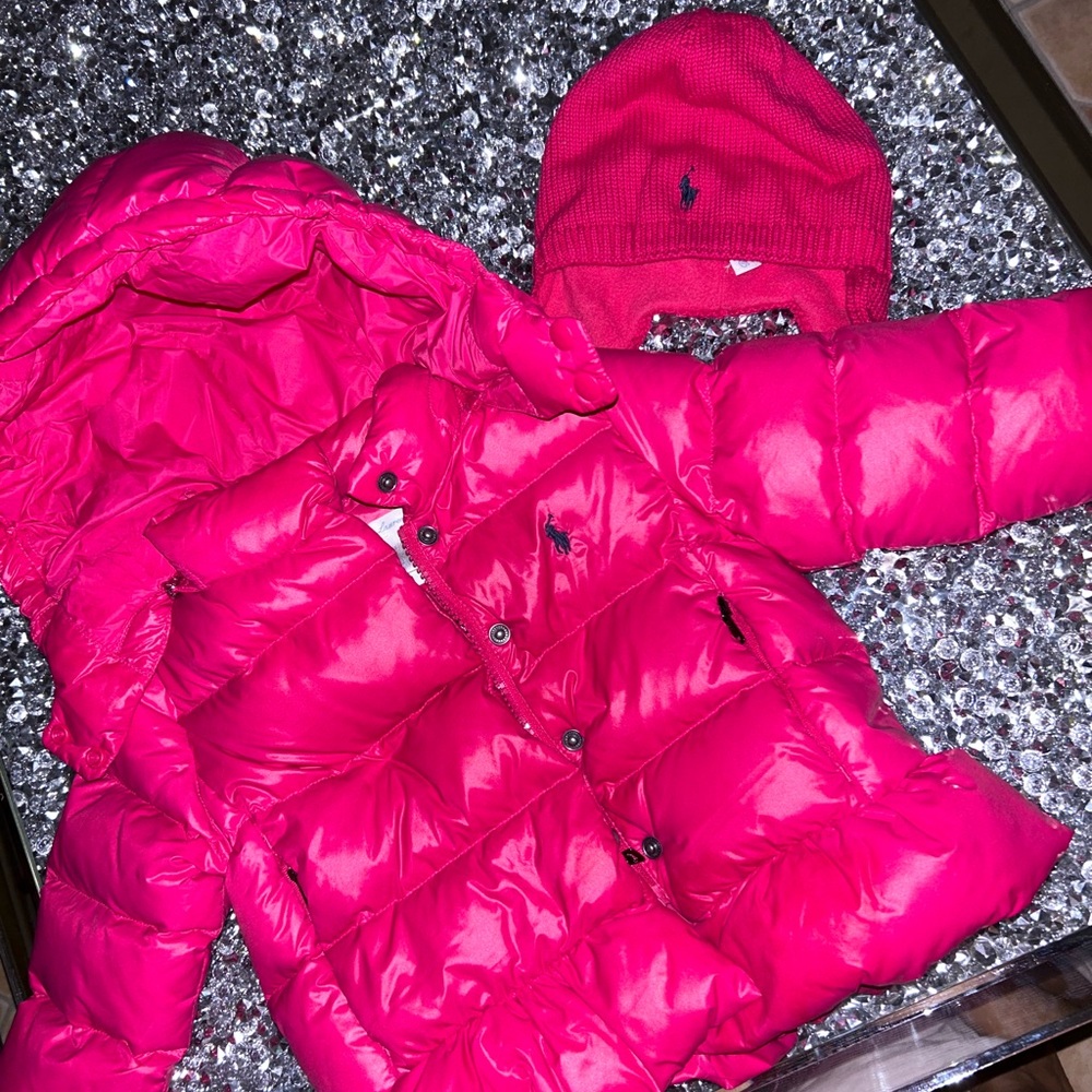 Toddler pink polo jacket and hat set